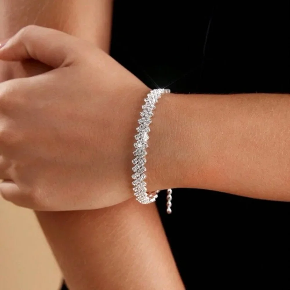 Glamorous Zinc Alloy Rhinestone Decor Bracelet For Women For Party Wedding Gift - Picture 1 of 7